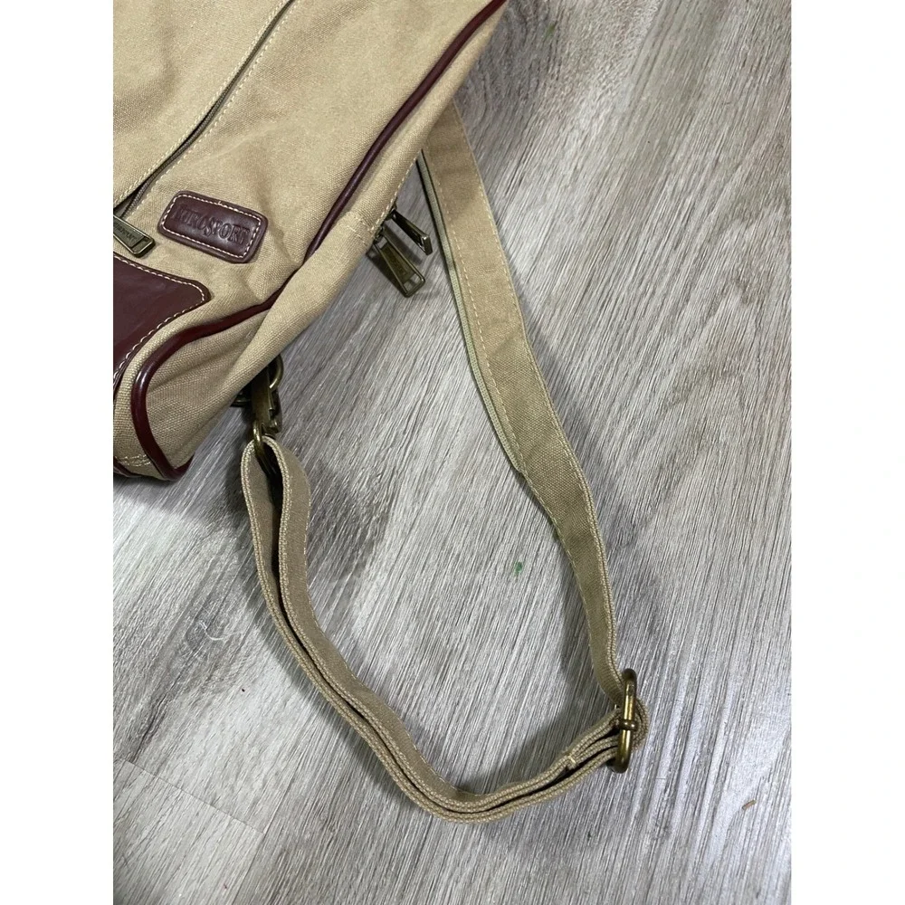Eurosport Canvas‎ Sling Backpack Tan Brown Faux Leather Zip Vintage Travel